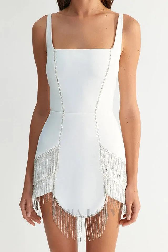 DIAMOND TASSEL BANDAGE MINI DRESS IN WHITE Gloria Lanvin