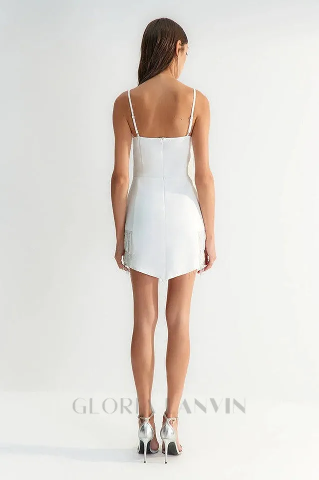 DIAMOND TASSEL BANDAGE MINI DRESS IN WHITE Gloria Lanvin