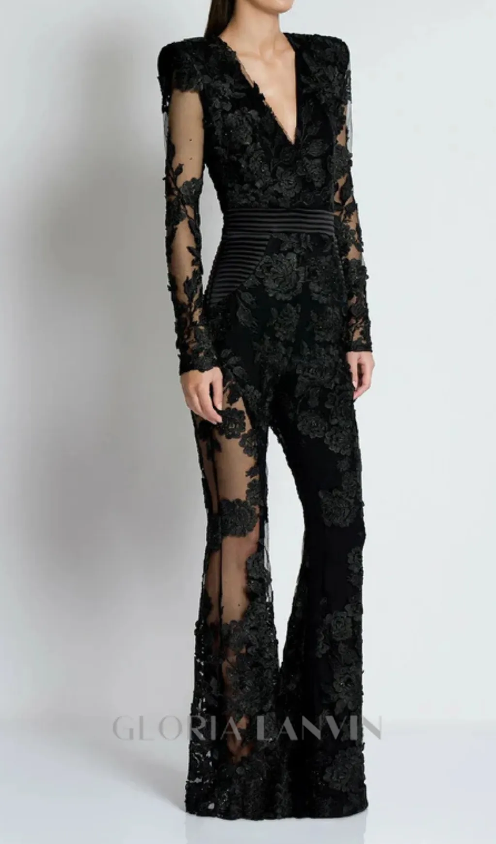 diamond three-dimensional flower jumpsuit in black Gloria Lanvin