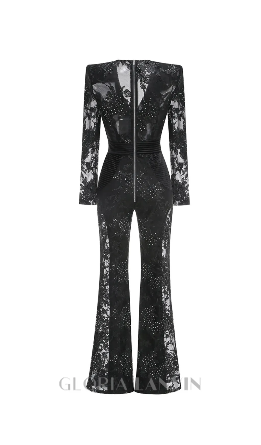 diamond three-dimensional flower jumpsuit in black Gloria Lanvin