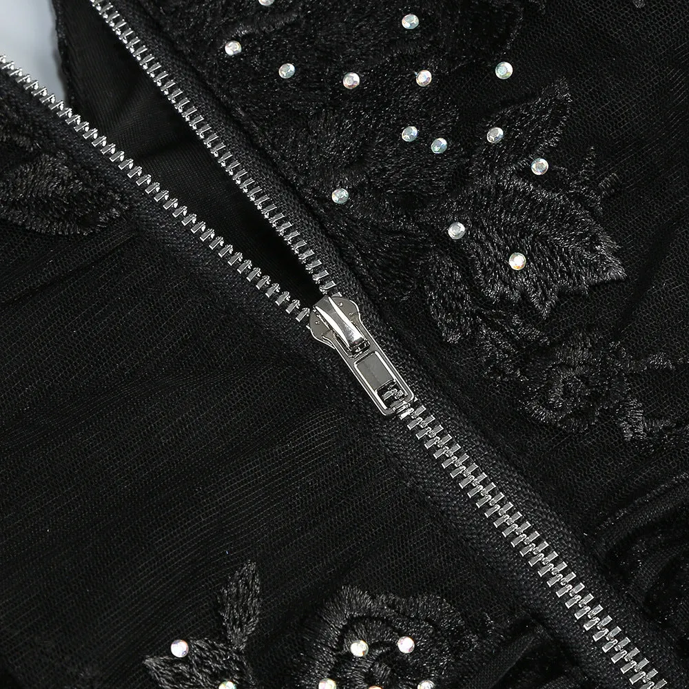 diamond three-dimensional flower jumpsuit in black Gloria Lanvin