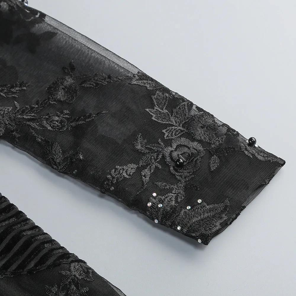 diamond three-dimensional flower jumpsuit in black Gloria Lanvin