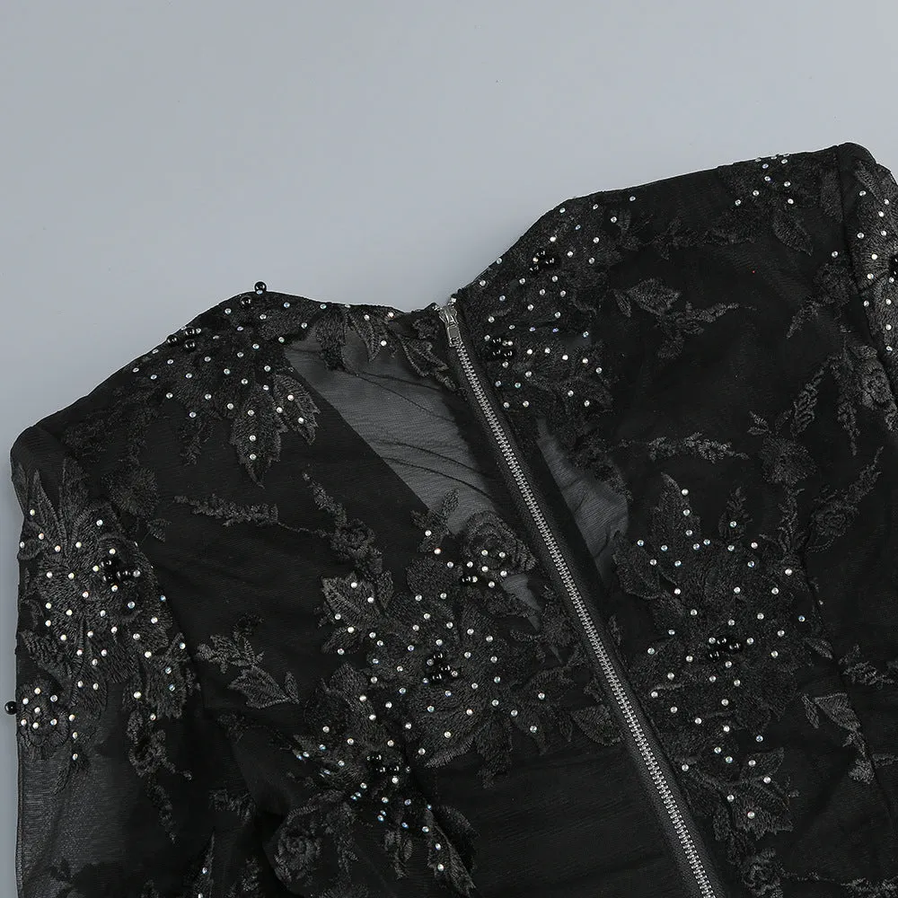 diamond three-dimensional flower jumpsuit in black Gloria Lanvin