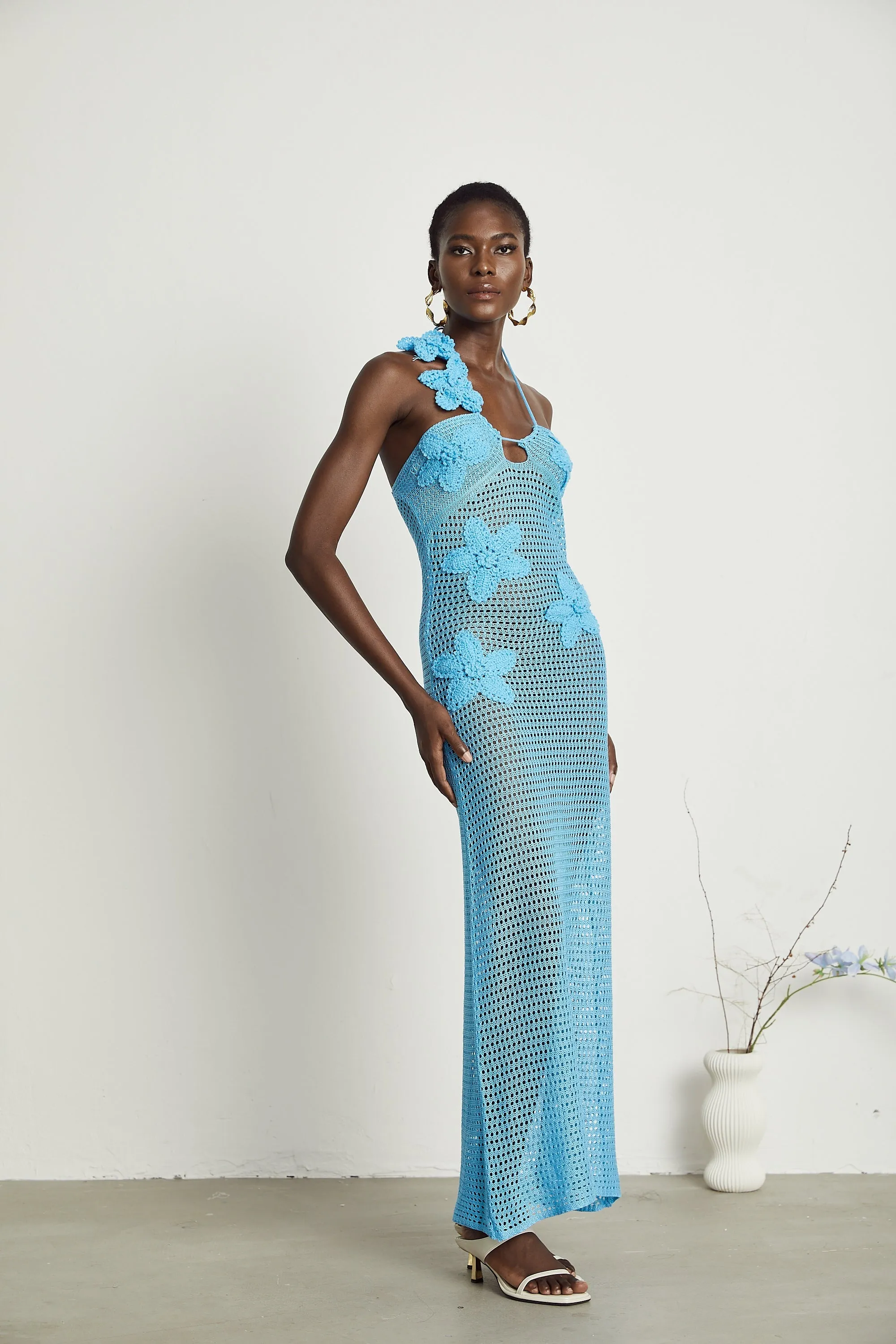 Diane knitted faux-flower embellished maxi dress Gloria Lanvin