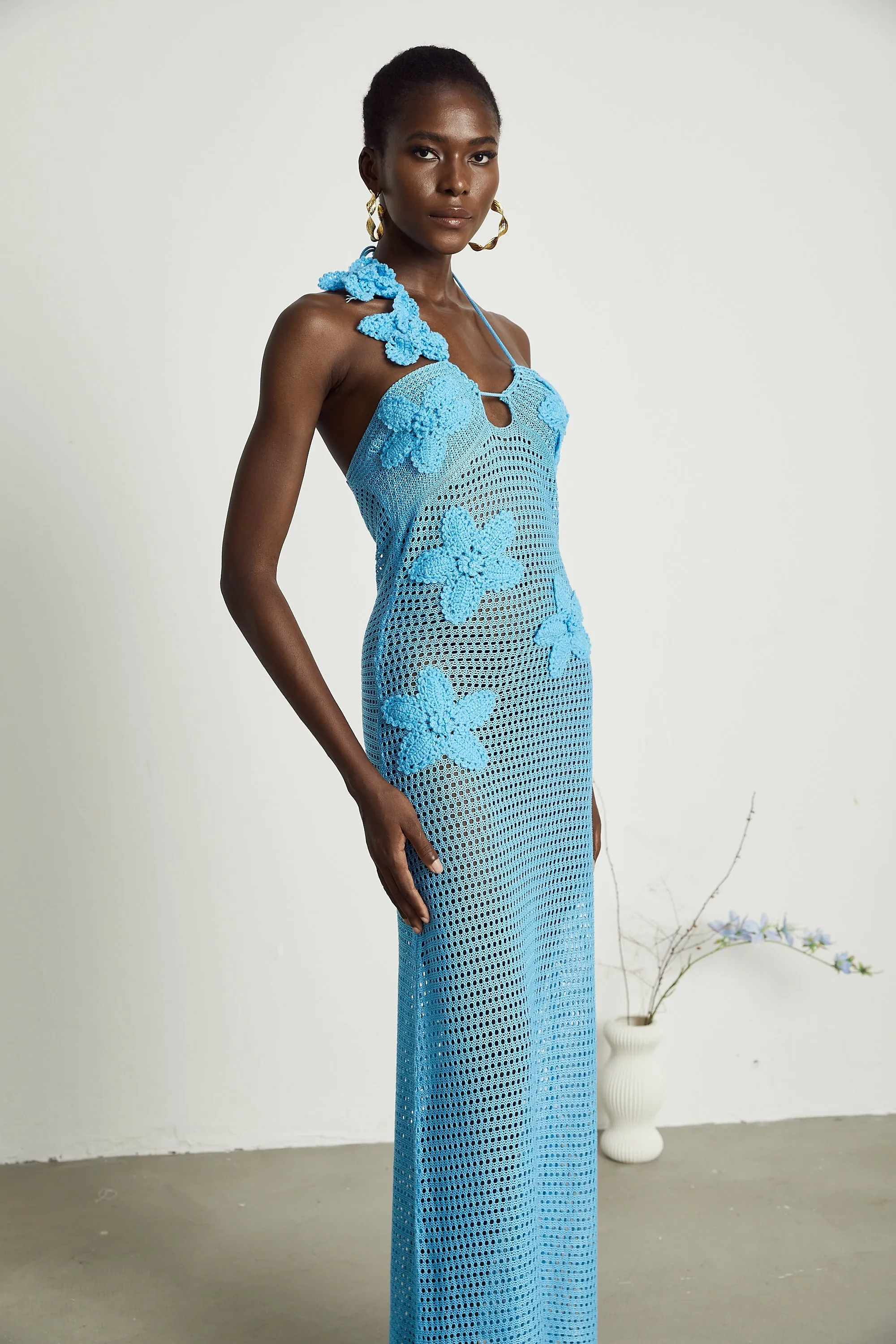 Diane knitted faux-flower embellished maxi dress Gloria Lanvin