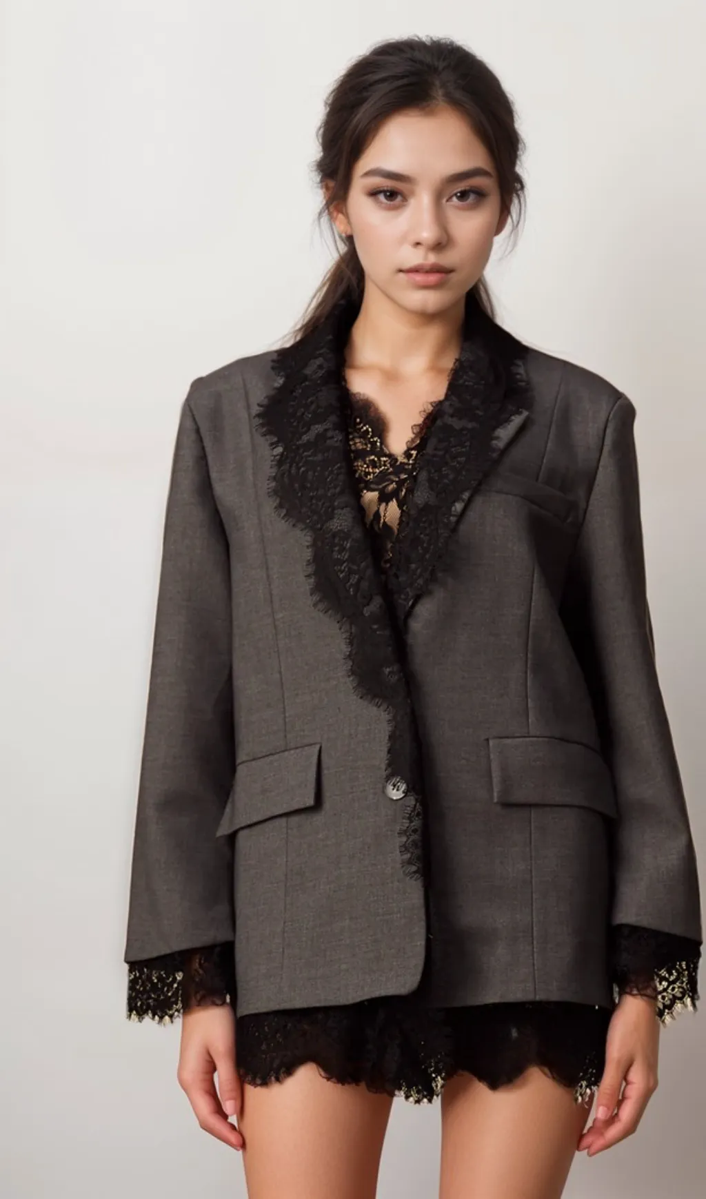 Dianthe grey lace-panel blazer Gloria Lanvin