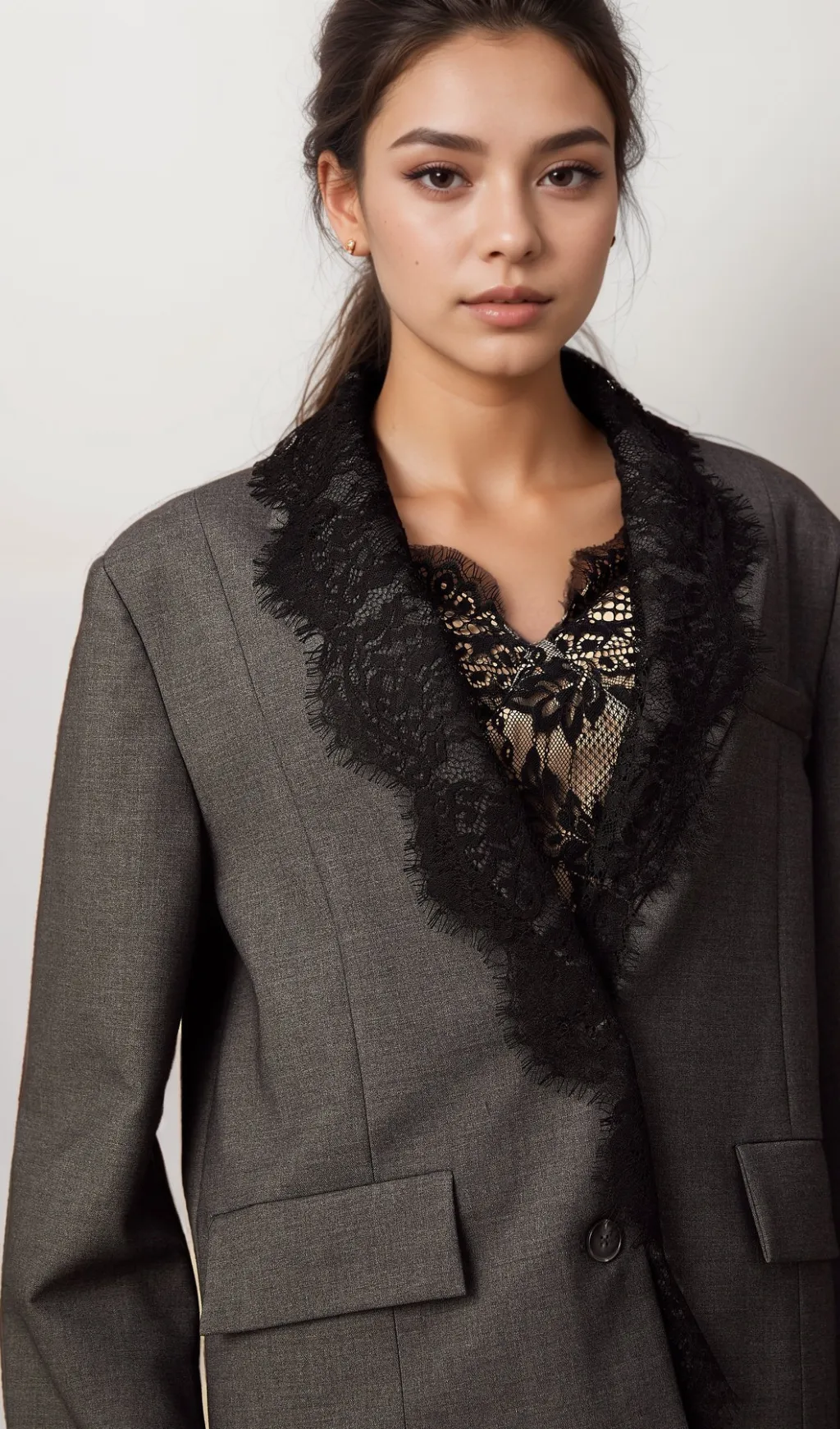 Dianthe grey lace-panel blazer Gloria Lanvin