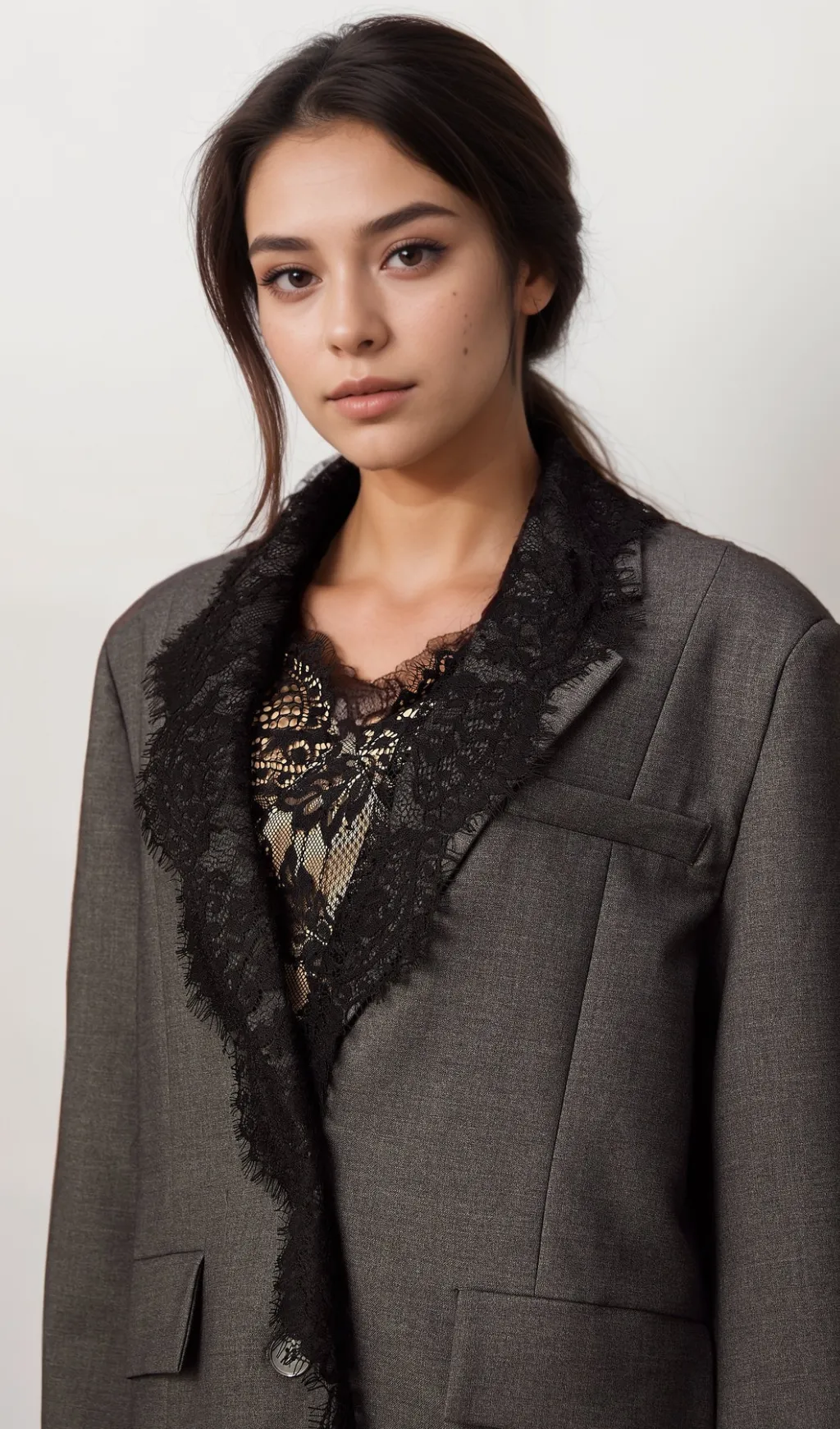 Dianthe grey lace-panel blazer Gloria Lanvin