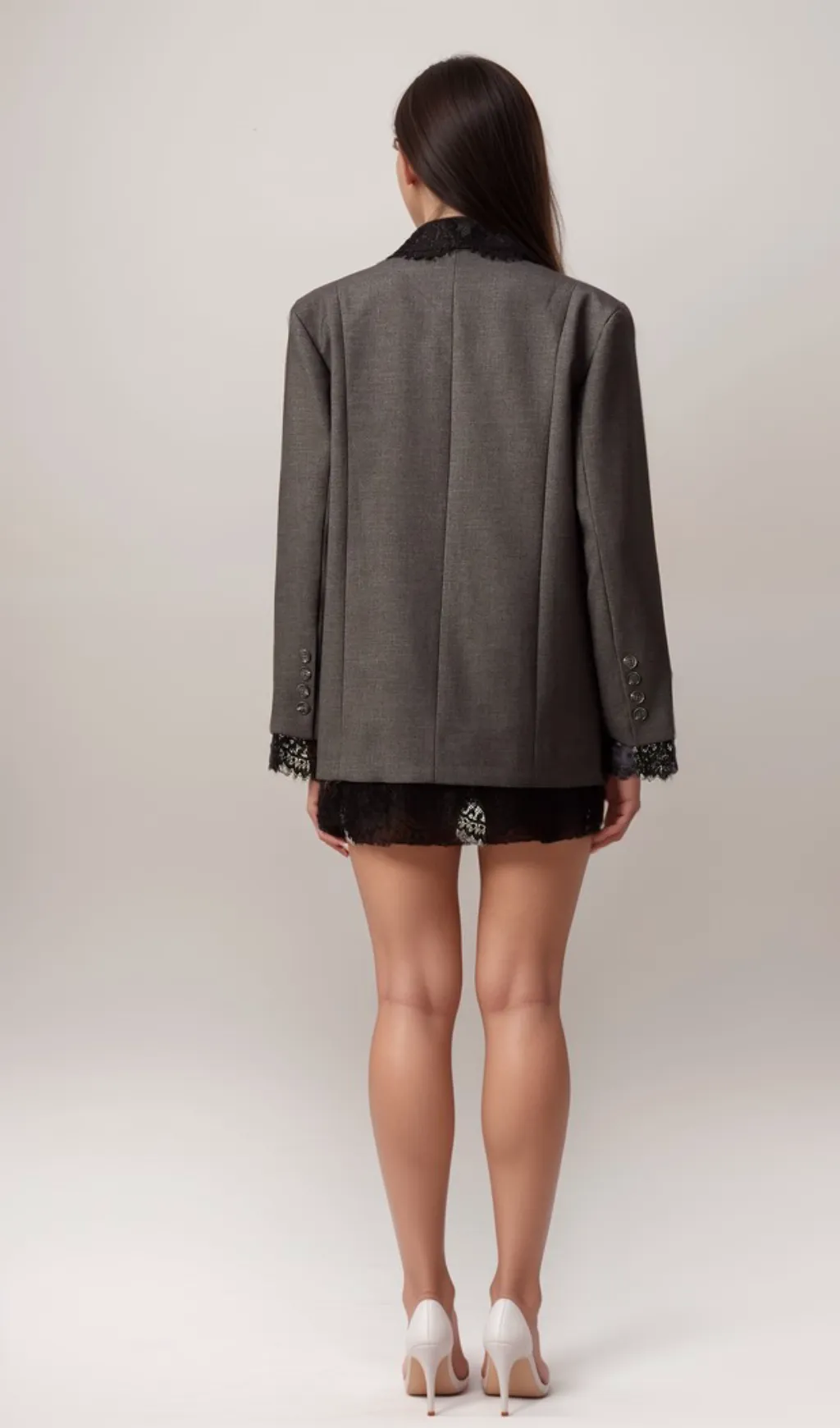 Dianthe grey lace-panel blazer Gloria Lanvin