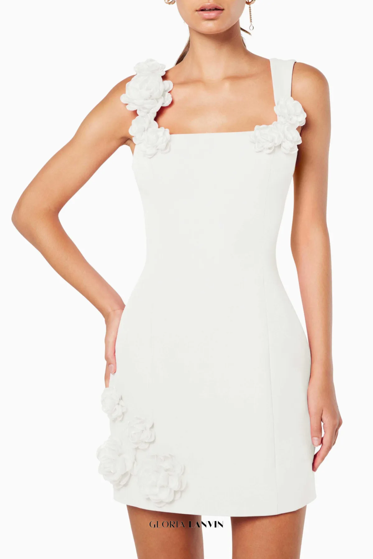 Dilanne Floral  Appliqu Mini Dress in White Gloria Lanvin