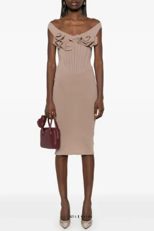 Dinella Floral Appliqu Corset Midi Dress in Grey Gloria Lanvin