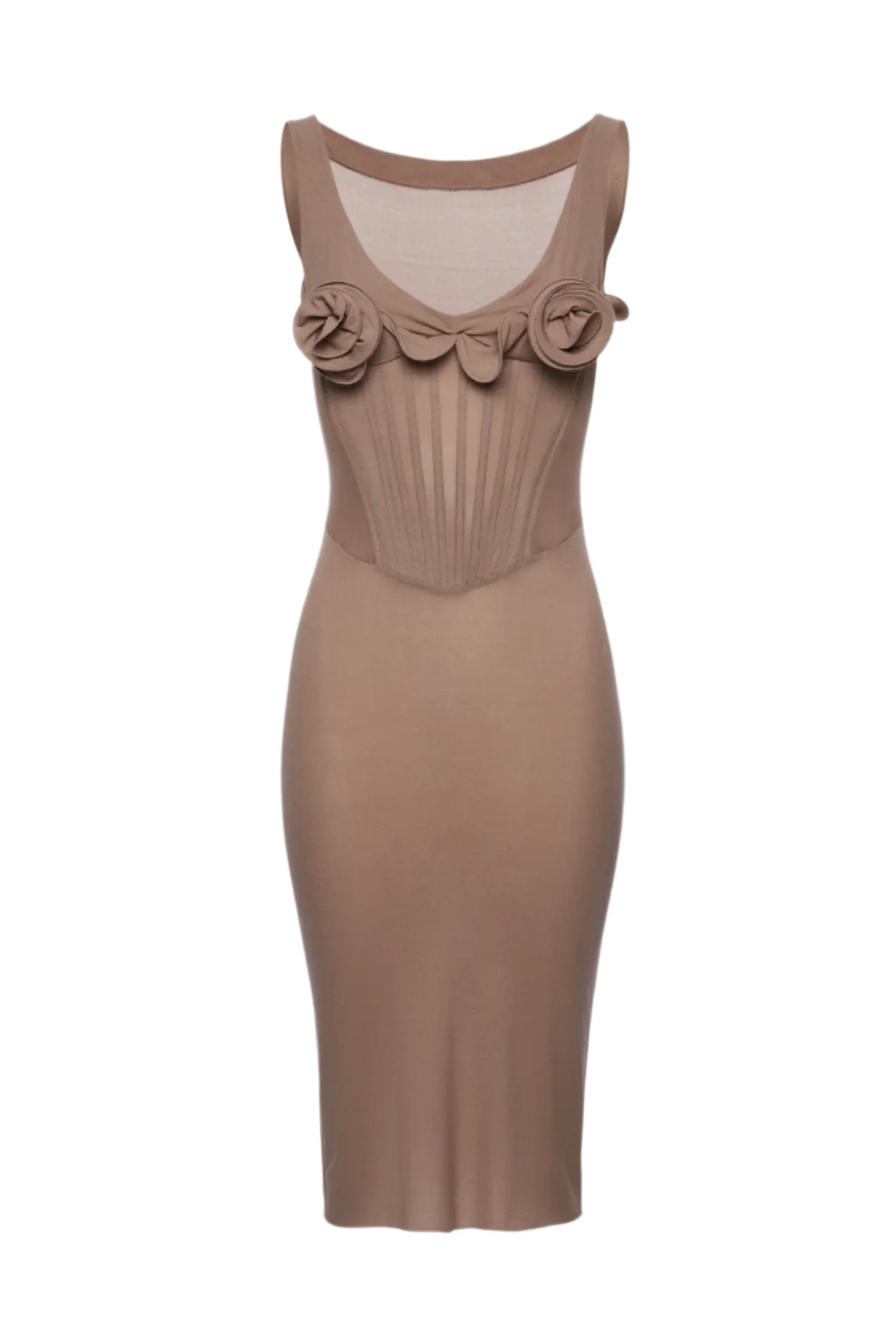 Dinella Floral Appliqu Corset Midi Dress in Grey Gloria Lanvin