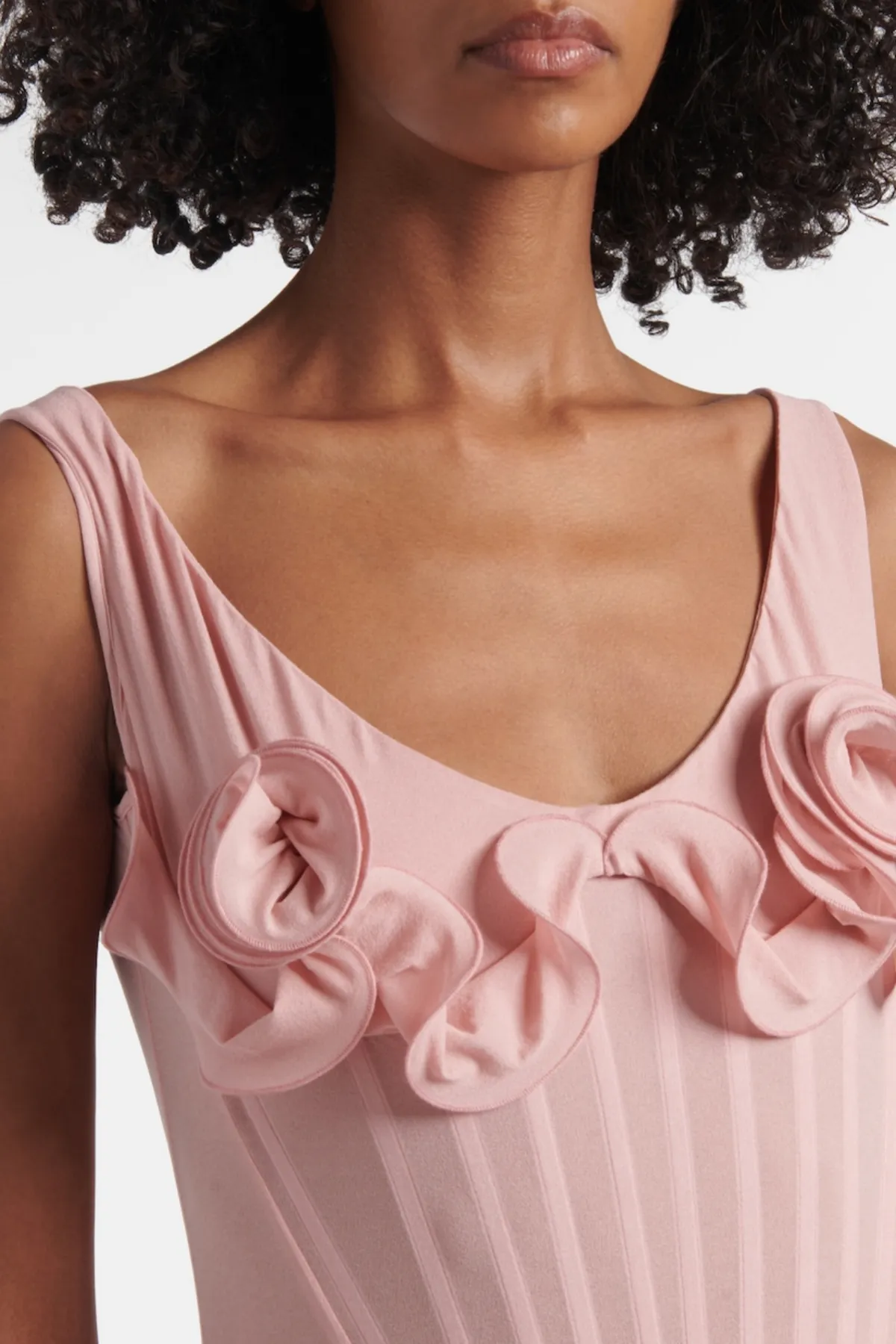 Dinella Floral Appliqu Corset Midi Dress in Pink Gloria Lanvin