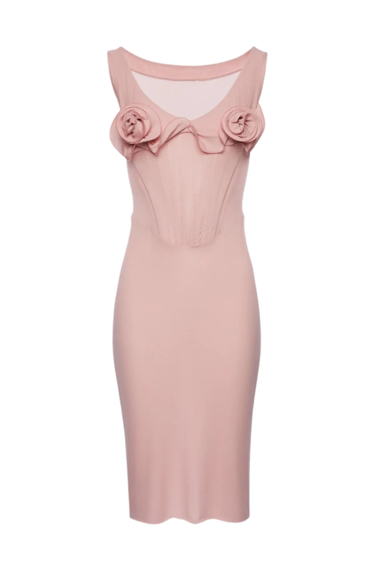 Dinella Floral Appliqu Corset Midi Dress in Pink Gloria Lanvin