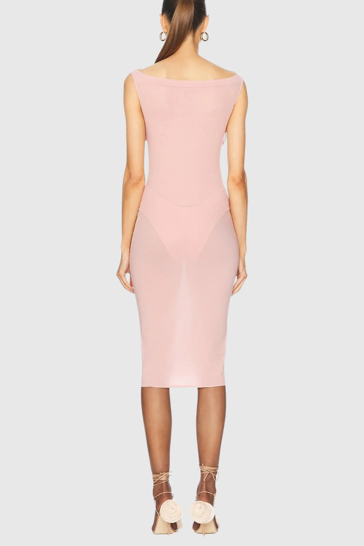 Dinella Floral Appliqu Corset Midi Dress in Pink Gloria Lanvin