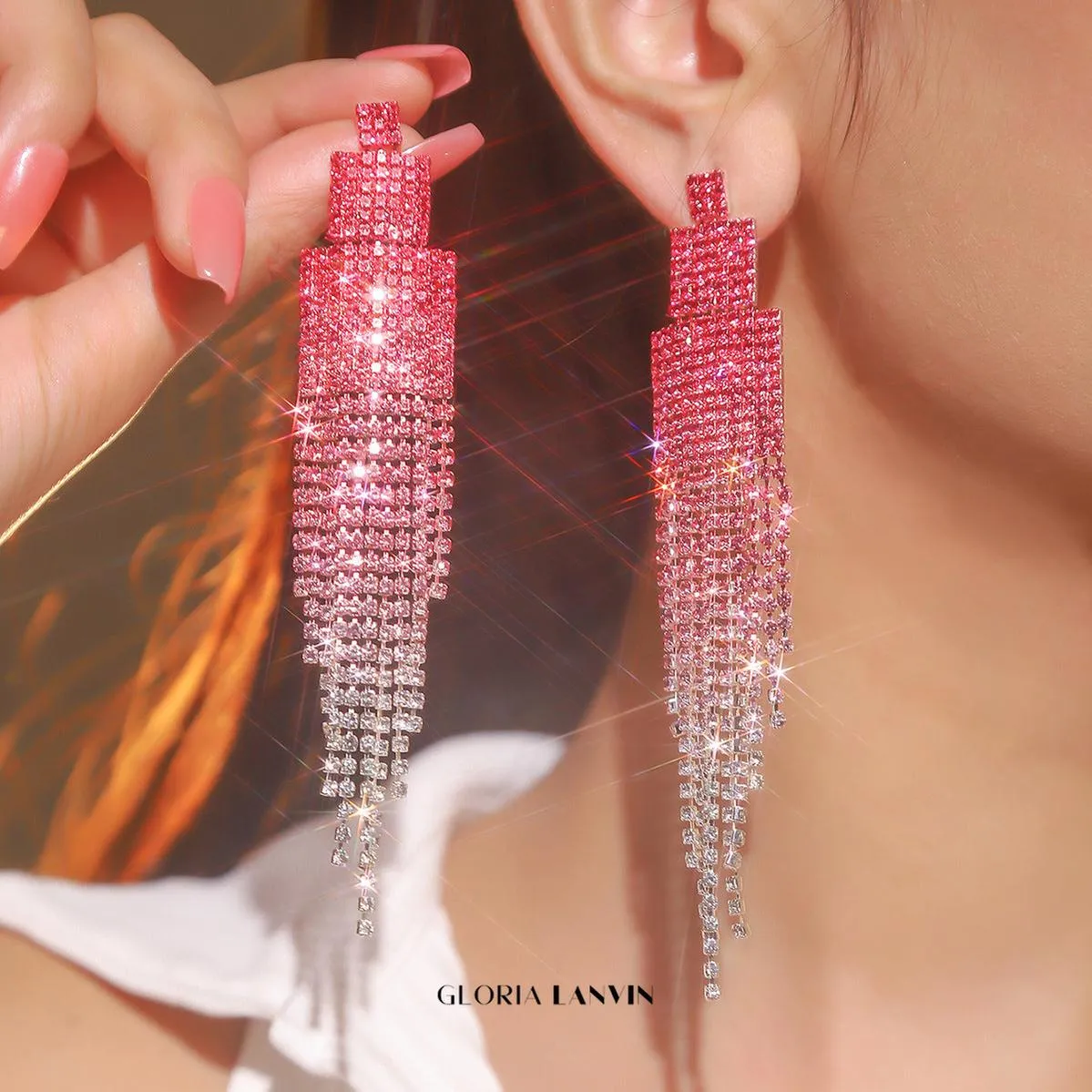 Dix Rhinestone Tassel Earrings Gloria Lanvin
