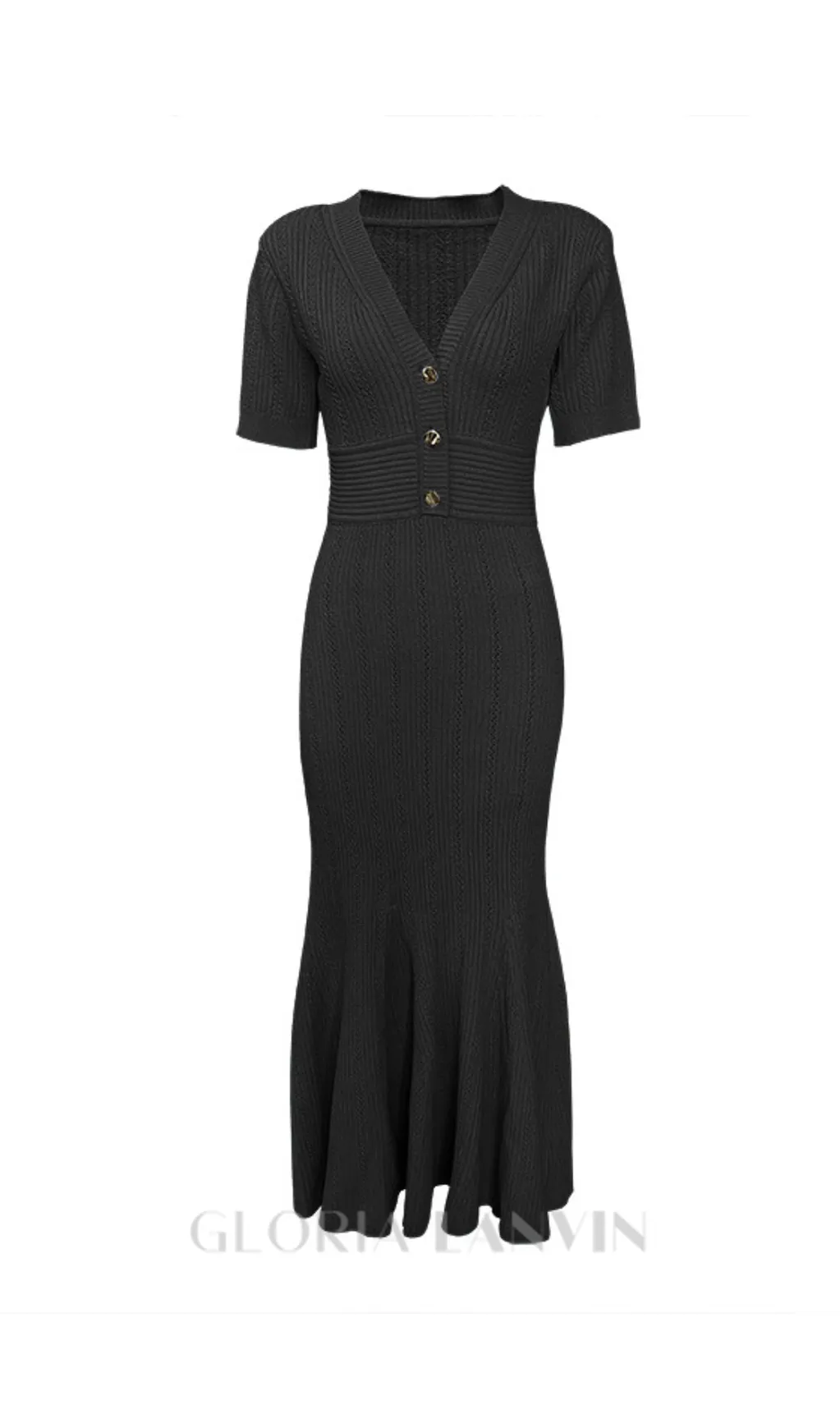 DOLORES BLACK POINTELLE MIDI DRESS Gloria Lanvin