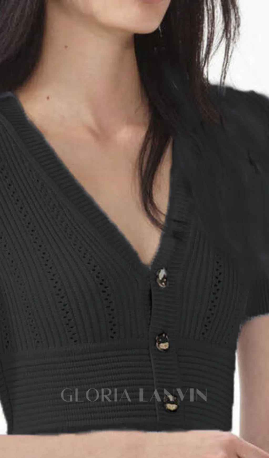 DOLORES BLACK POINTELLE MIDI DRESS Gloria Lanvin