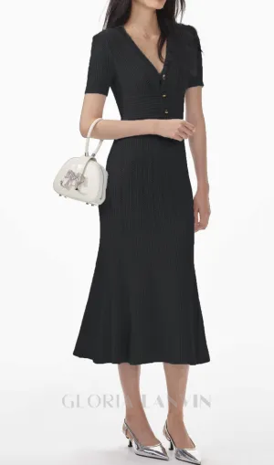 DOLORES BLACK POINTELLE MIDI DRESS Gloria Lanvin