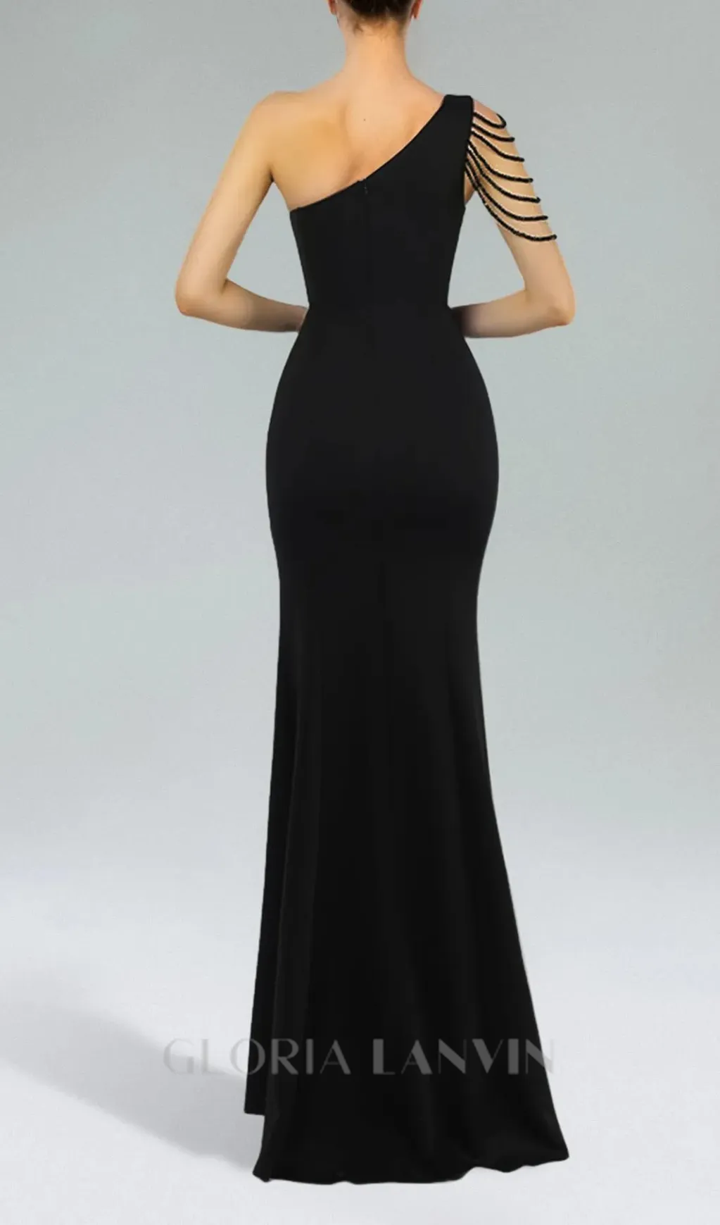 DOLORES ONE-SHOULDER FLORAL MAXI DRESS IN BLACK Gloria Lanvin