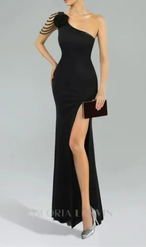 DOLORES ONE-SHOULDER FLORAL MAXI DRESS IN BLACK Gloria Lanvin