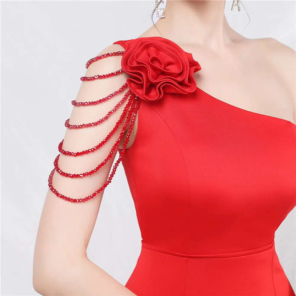 DOLORES ONE-SHOULDER FLORAL MAXI DRESS IN RED Gloria Lanvin