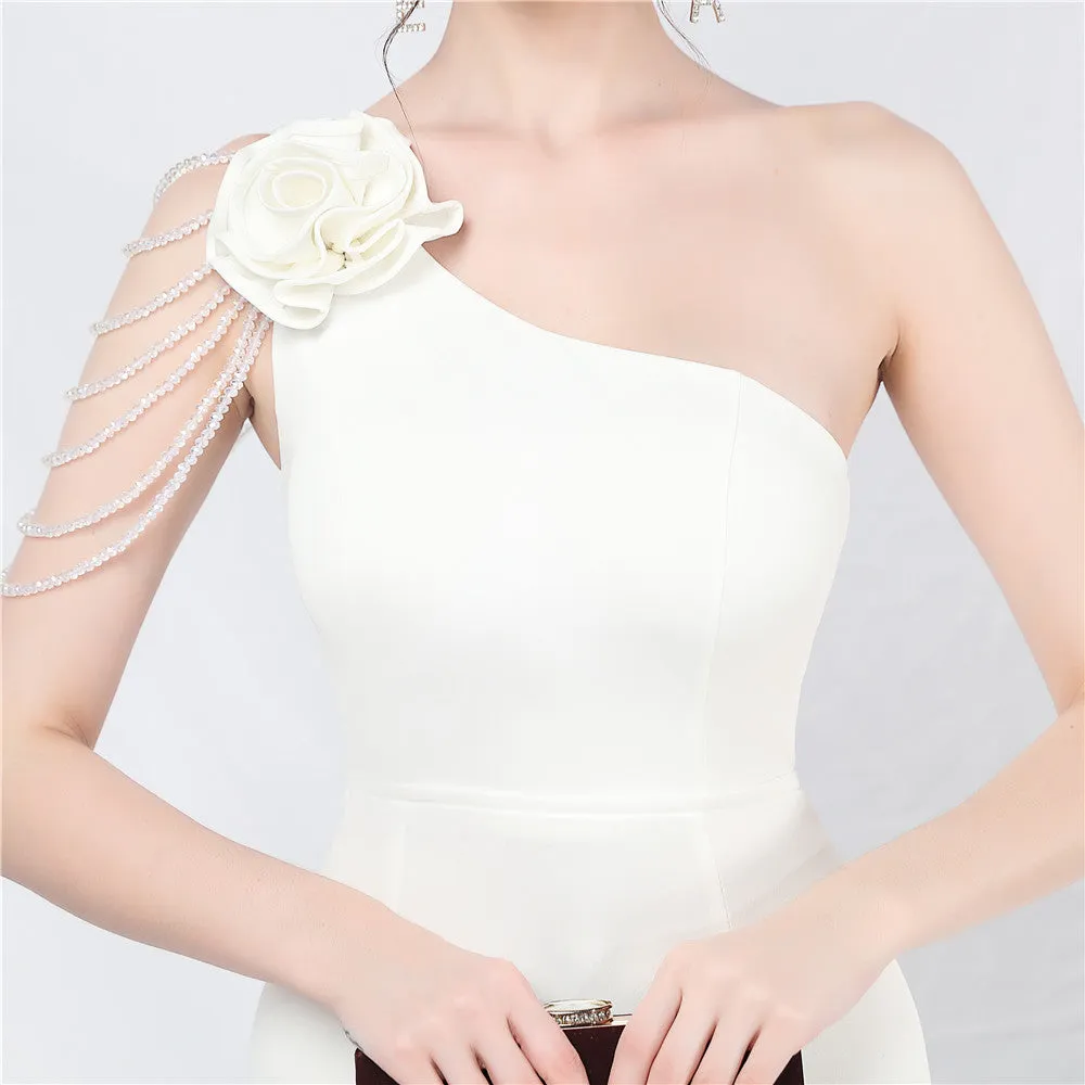 DOLORES ONE-SHOULDER FLORAL MAXI DRESS IN WHITE Gloria Lanvin