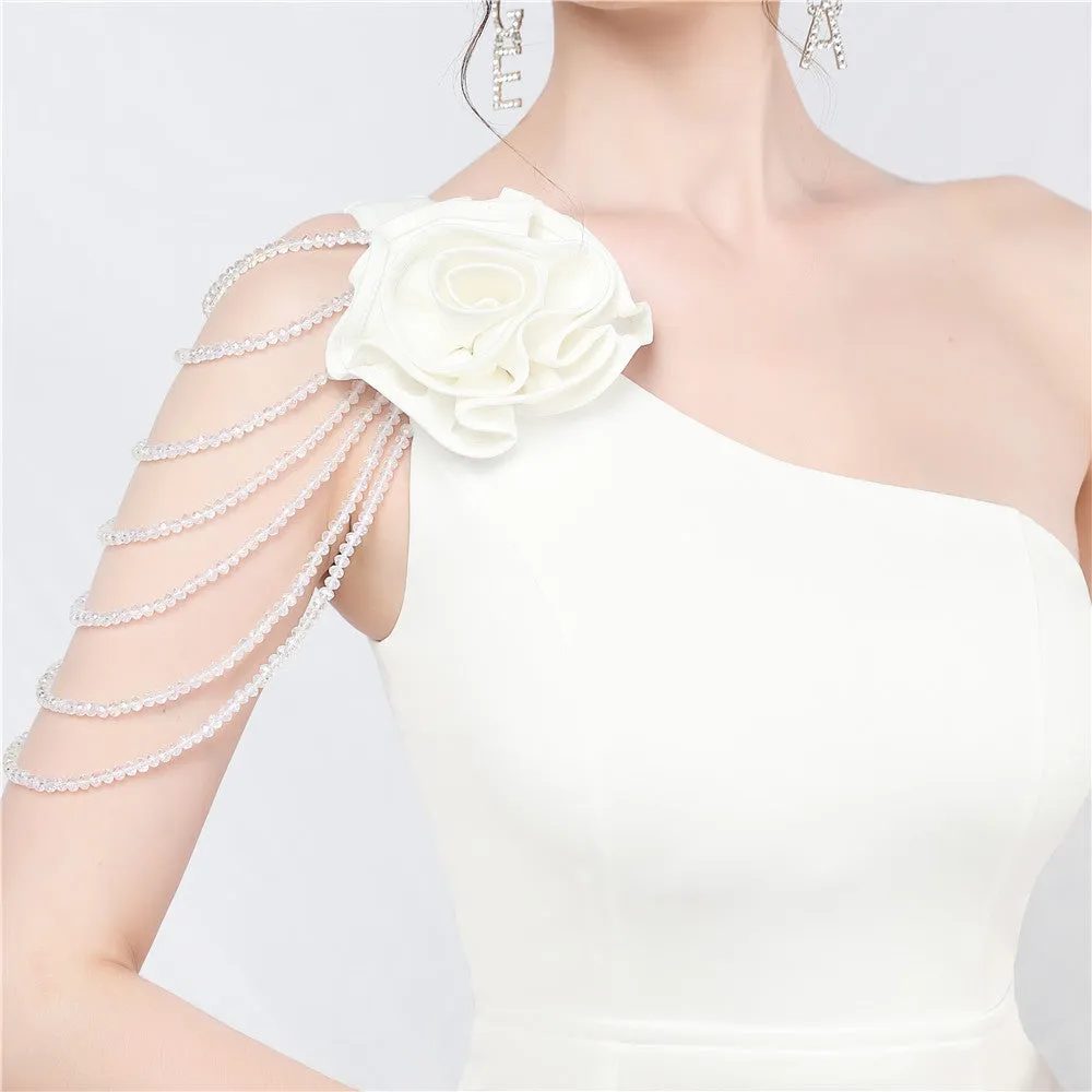DOLORES ONE-SHOULDER FLORAL MAXI DRESS IN WHITE Gloria Lanvin