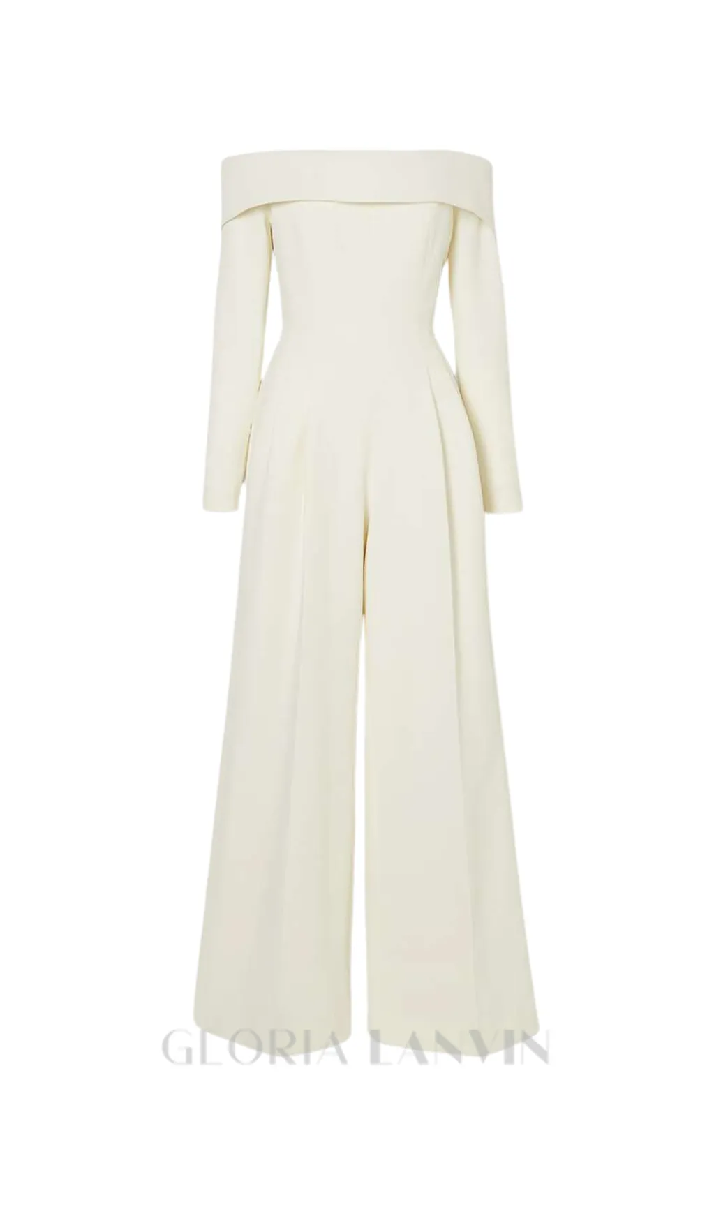 DOMINIC OFF-THE-SHOULDER CREPE JUMPSUIT IN IVORY Gloria Lanvin