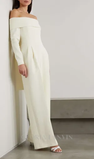DOMINIC OFF-THE-SHOULDER CREPE JUMPSUIT IN IVORY Gloria Lanvin