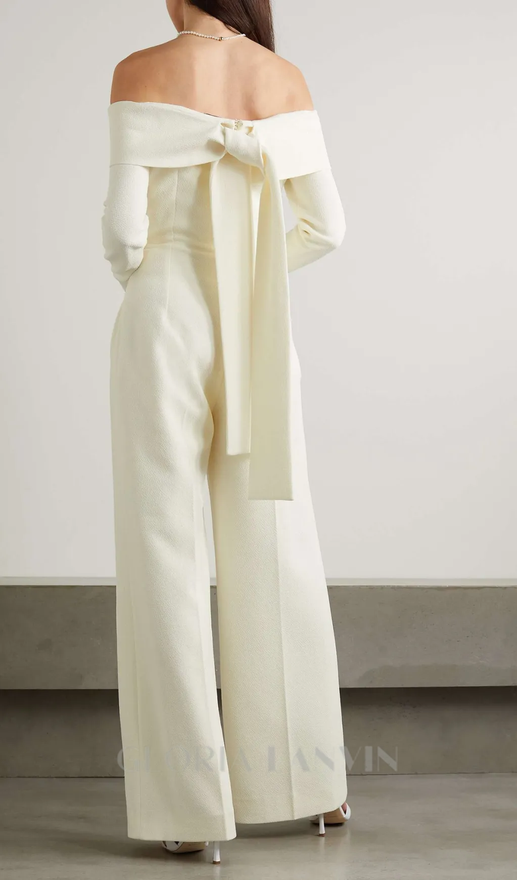 DOMINIC OFF-THE-SHOULDER CREPE JUMPSUIT IN IVORY Gloria Lanvin