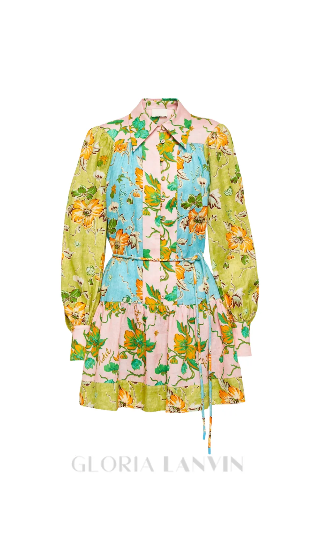 DONNA PRINTED COLORBLOCKED LINEN SHIRT DRESS Gloria Lanvin
