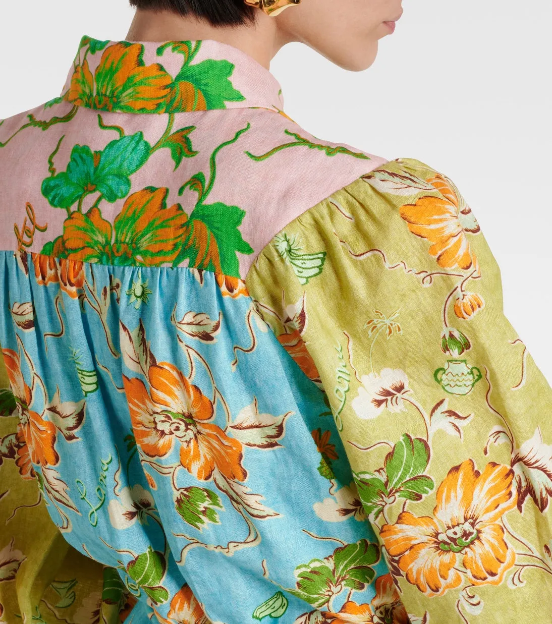 DONNA PRINTED COLORBLOCKED LINEN SHIRT DRESS Gloria Lanvin