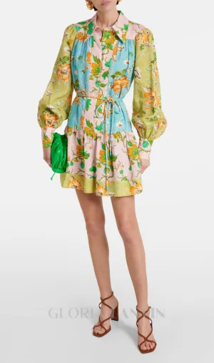 DONNA PRINTED COLORBLOCKED LINEN SHIRT DRESS Gloria Lanvin