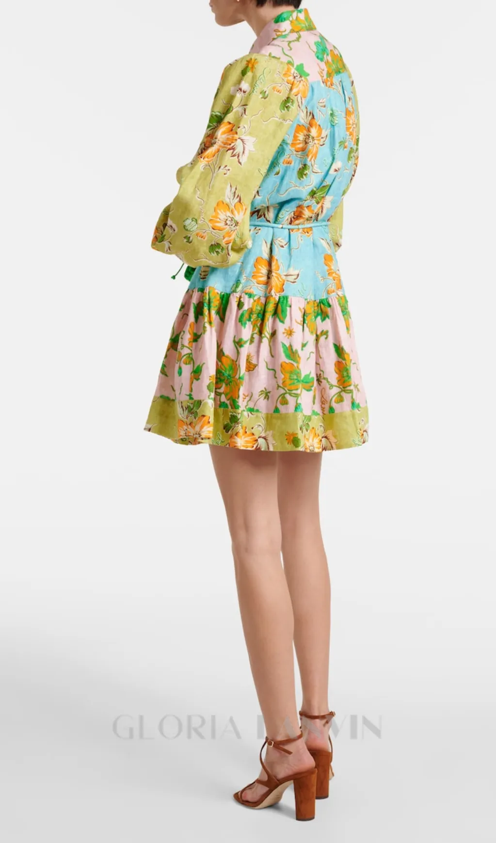 DONNA PRINTED COLORBLOCKED LINEN SHIRT DRESS Gloria Lanvin