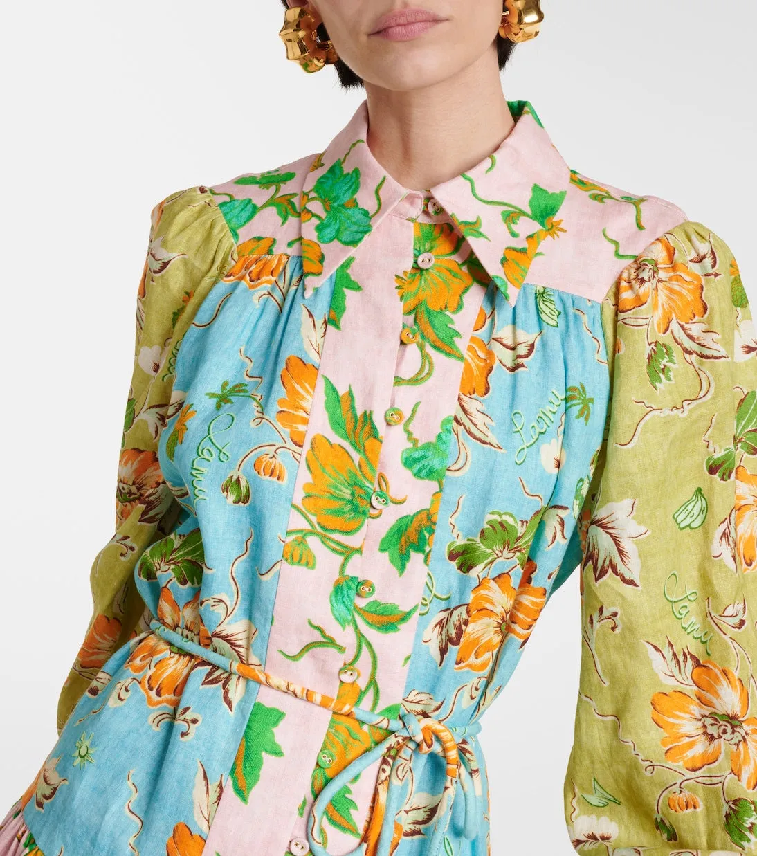 DONNA PRINTED COLORBLOCKED LINEN SHIRT DRESS Gloria Lanvin