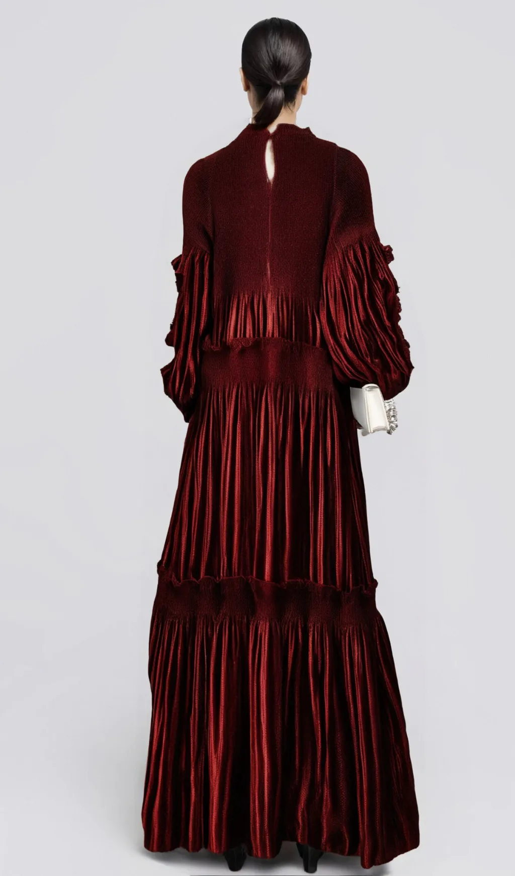 Donna red floral-appliqu pleated velvet midi dress Gloria Lanvin