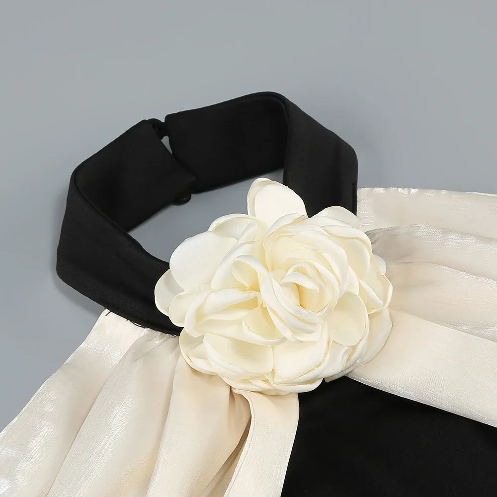 DORA ROSE EMBELLISHED BLACK-WHITE HALTER MIDI DRESS Gloria Lanvin