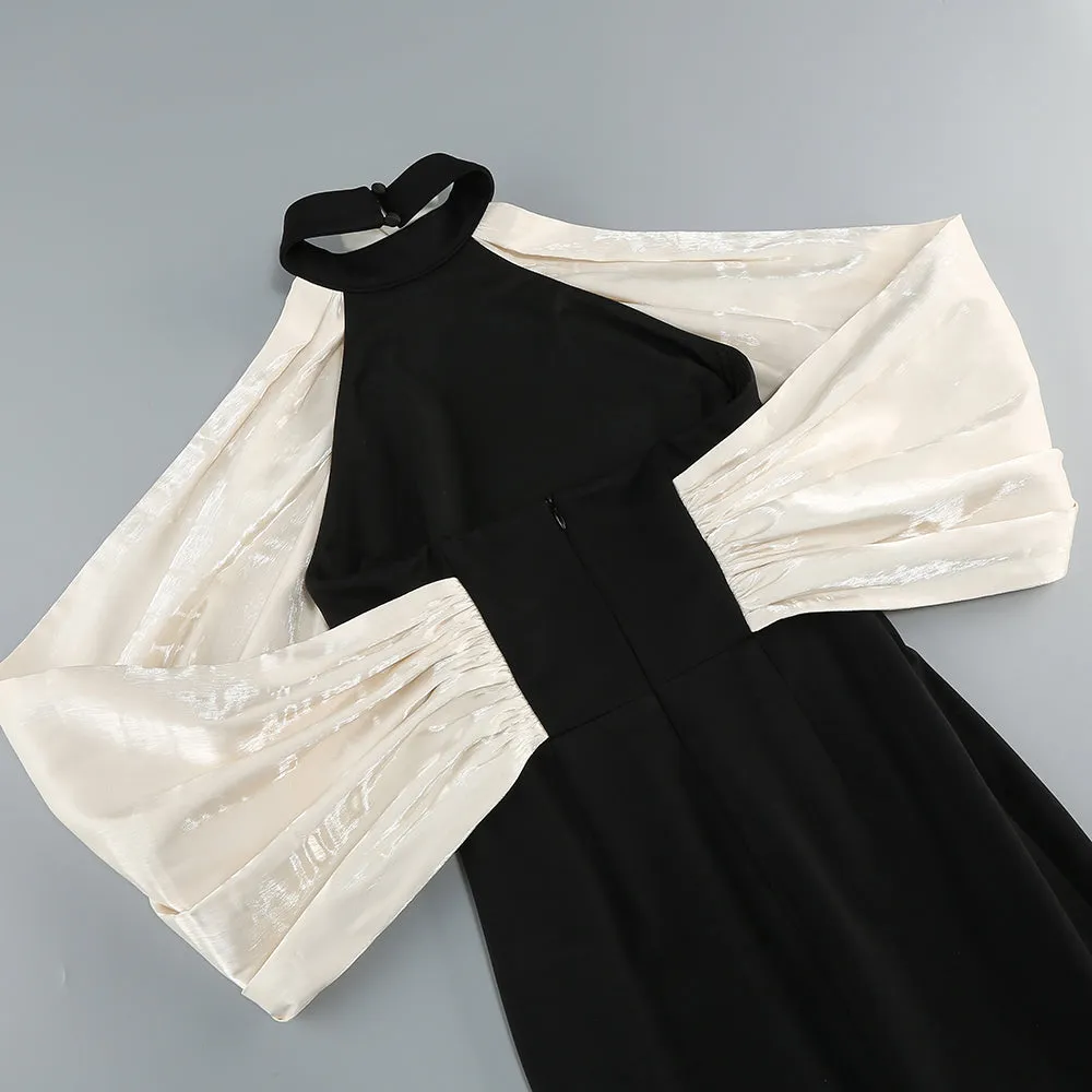 DORA ROSE EMBELLISHED BLACK-WHITE HALTER MIDI DRESS Gloria Lanvin