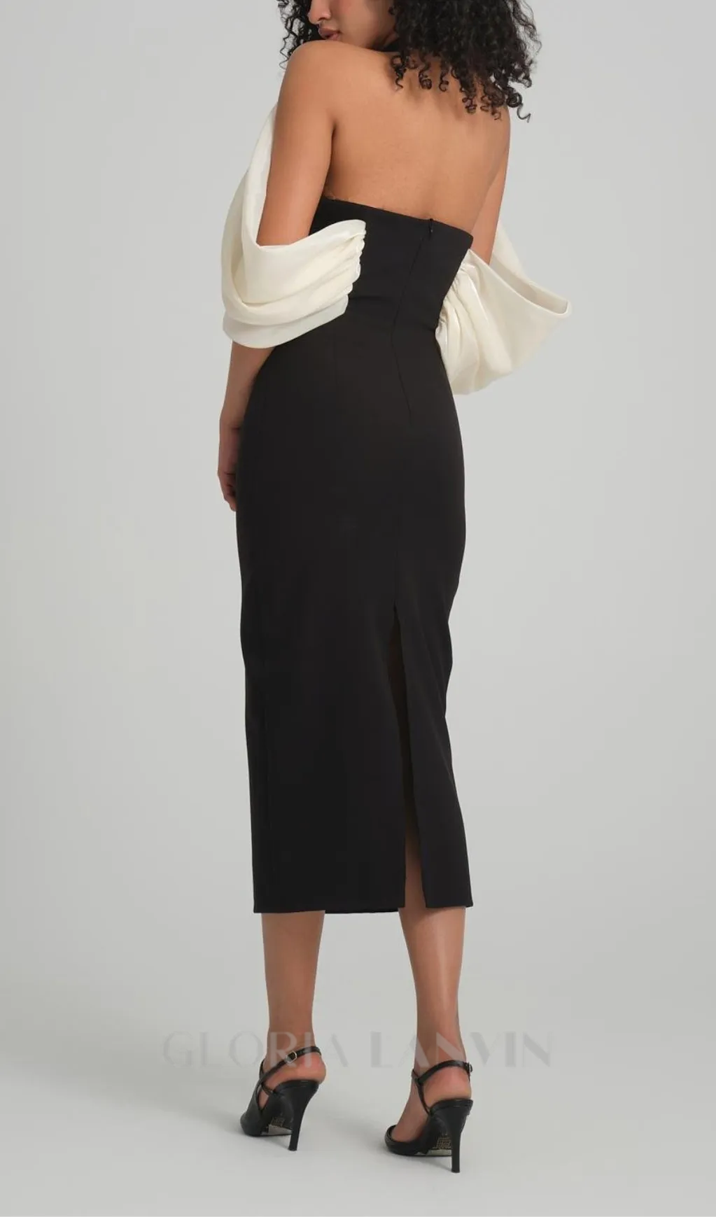 DORA ROSE EMBELLISHED BLACK-WHITE HALTER MIDI DRESS Gloria Lanvin