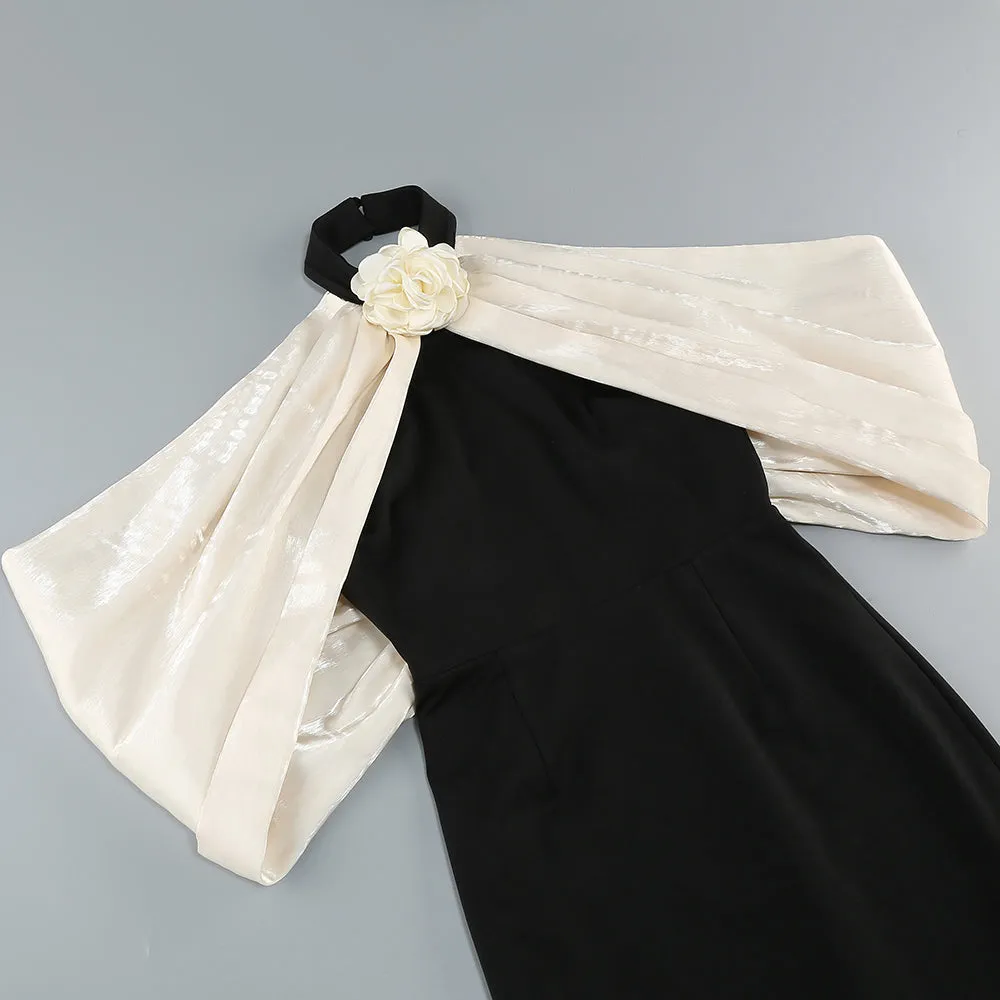 DORA ROSE EMBELLISHED BLACK-WHITE HALTER MIDI DRESS Gloria Lanvin