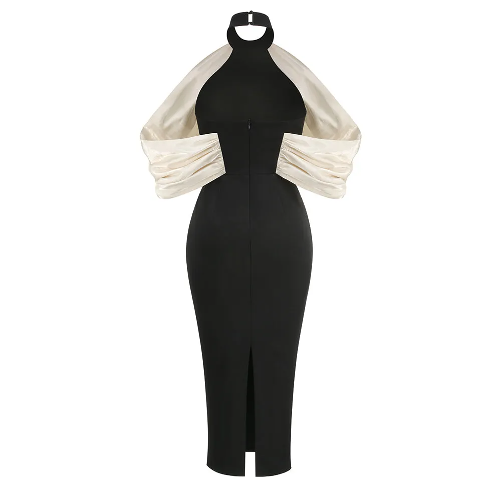 DORA ROSE EMBELLISHED BLACK-WHITE HALTER MIDI DRESS Gloria Lanvin