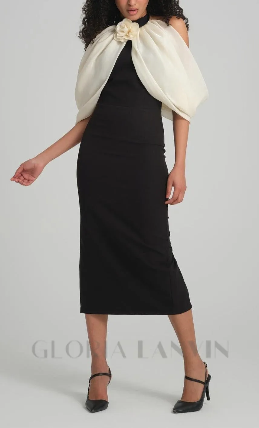 DORA ROSE EMBELLISHED BLACK-WHITE HALTER MIDI DRESS Gloria Lanvin