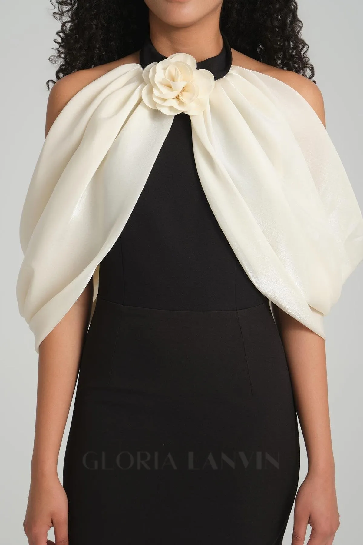 DORA ROSE EMBELLISHED BLACK-WHITE HALTER MIDI DRESS Gloria Lanvin