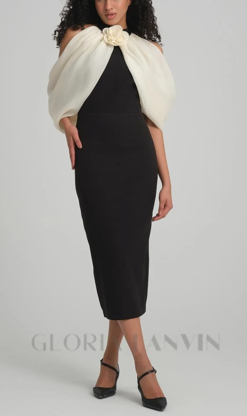 DORA ROSE EMBELLISHED BLACK-WHITE HALTER MIDI DRESS Gloria Lanvin