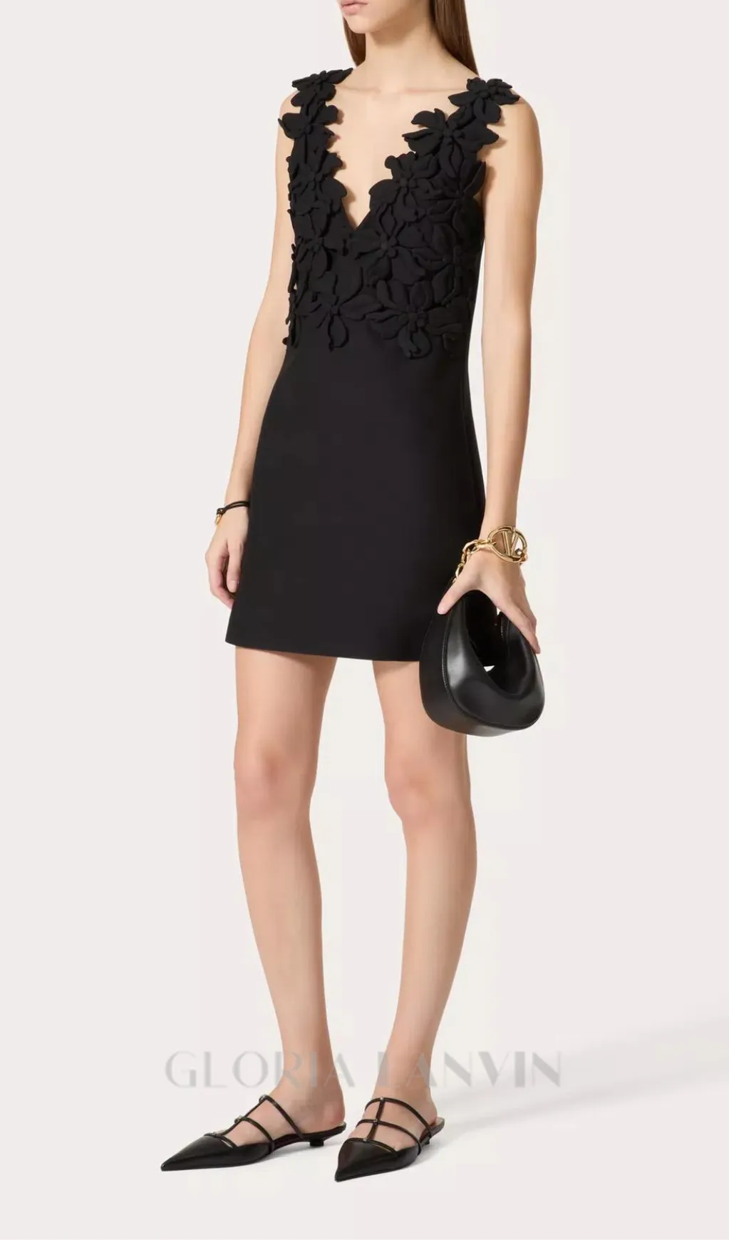 DOREEN EMBROIDERED CREPE COUTURE MINI DRESS IN BLACK Gloria Lanvin