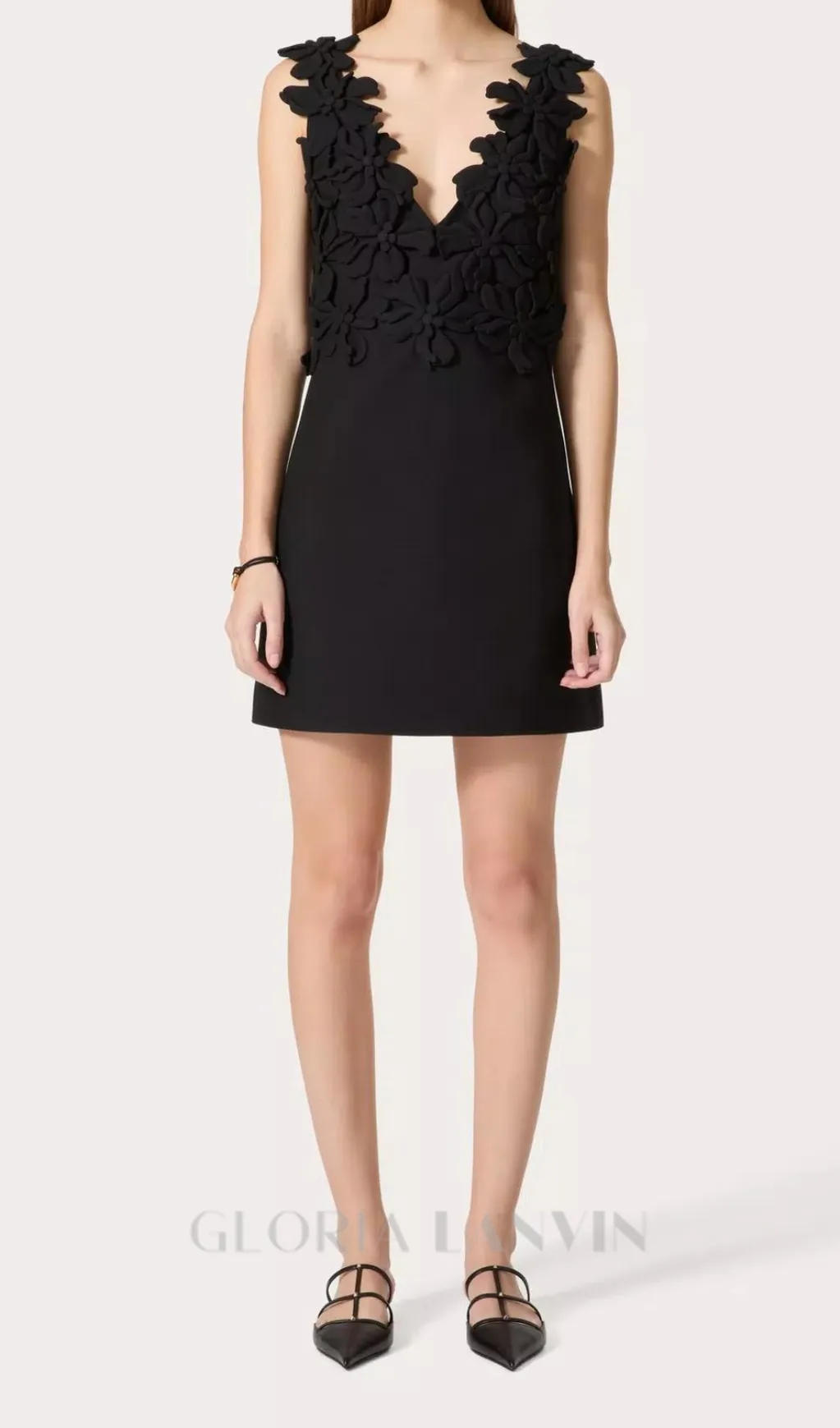 DOREEN EMBROIDERED CREPE COUTURE MINI DRESS IN BLACK Gloria Lanvin