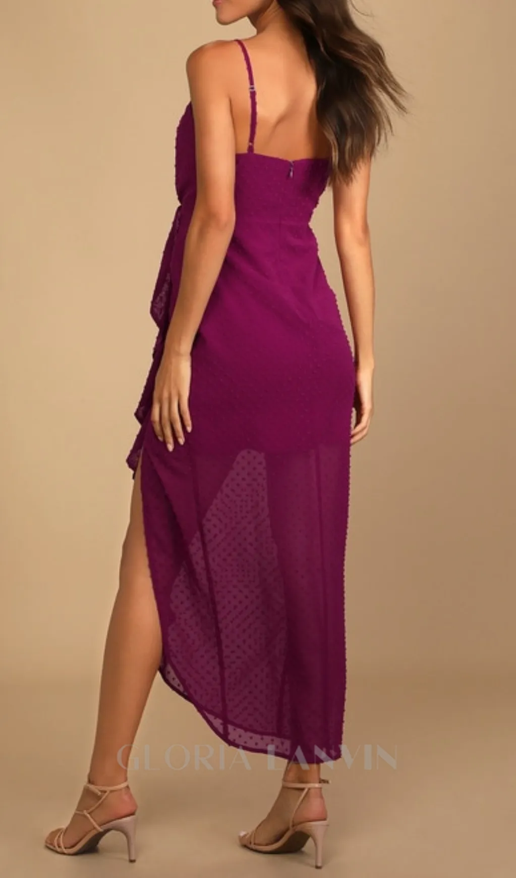 Dot Ruffled Midi Dress in Magenta Gloria Lanvin
