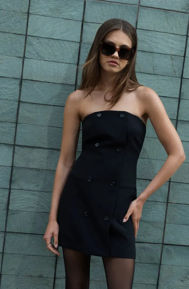 Double Breasted Strapless Twill Mini dress in black Gloria Lanvin