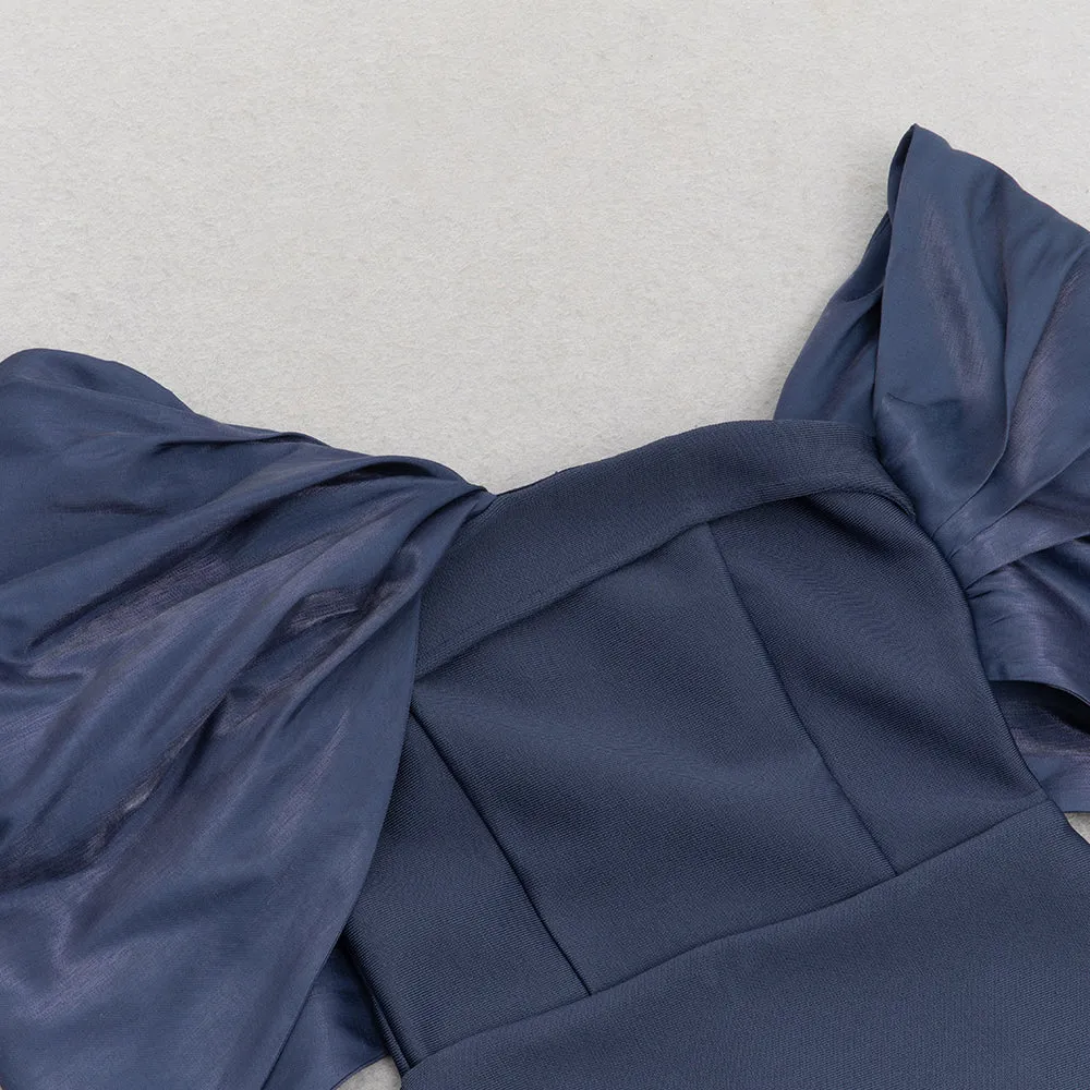 DRAPED BARDOT MAXI DRESS IN NAVY BLUE Gloria Lanvin